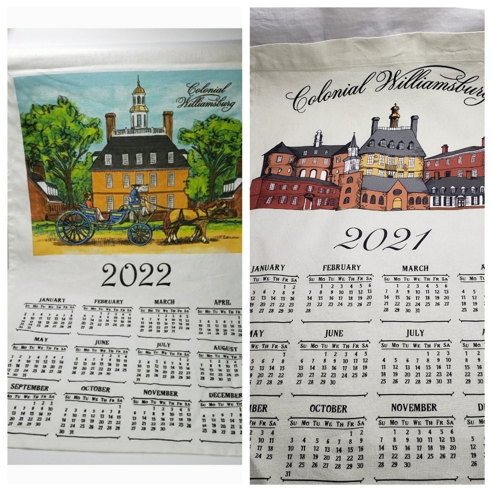 Two Colonial Williamsburg XL Tea Towels Wall Hanger Dowel